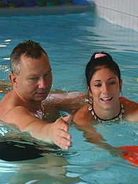 AdiPics presents: Brunette teenage beauty fucked by a horny swim teaching paps