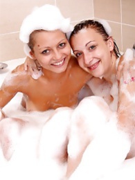 AdiPics presents: Naughty sexy young chicks taking a hot bubble bath together