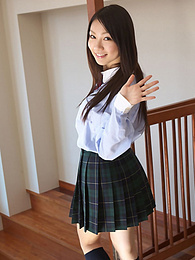 AdiPics presents: Asian schoolgirl Tomoyo Hoshino strips to stockings and poses outdoors