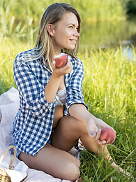 AdiPics presents: Skinny blonde Paulina gets naked on a blanket in a field of wheat